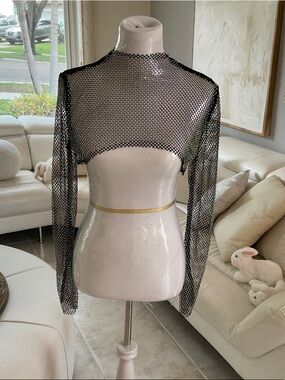 Sheer Black Mesh Long-Sleeve Crop Top